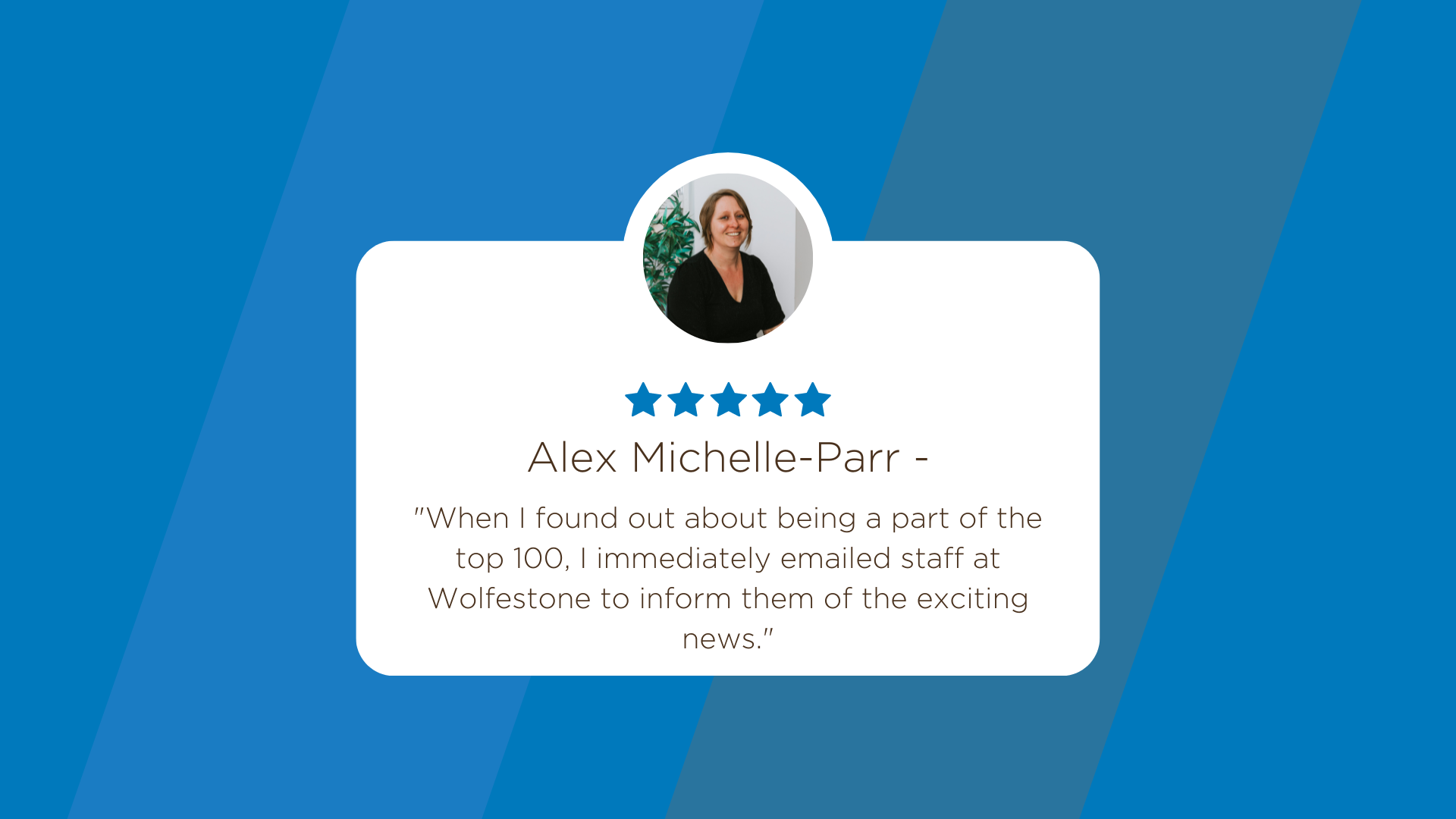 Alex Michelle-Parr  - When I found out about being a part of the top 100, I immediately emailed staff at Wolfestone to inform them of the exciting news