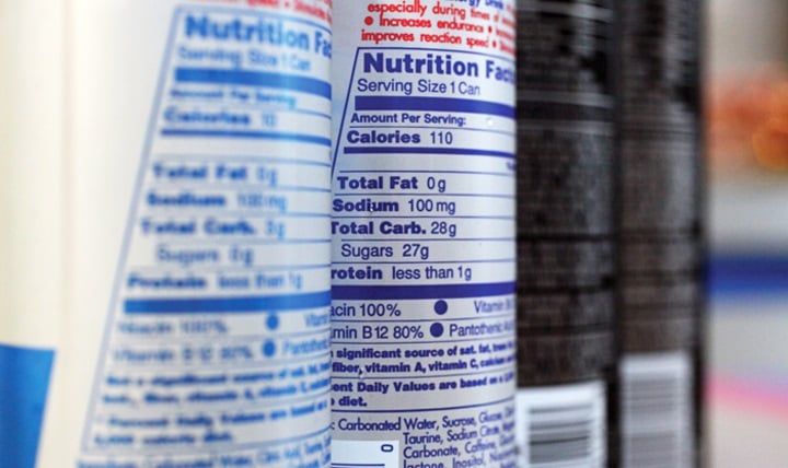 Nutritional labels on food packaging in the English language